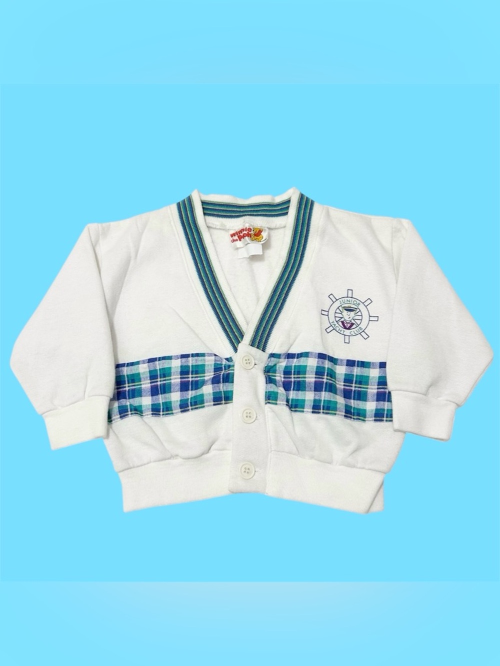 Vintage 90s Winnie the Pooh Disney Junior Yacht Club Plaid Cardigan Size 2